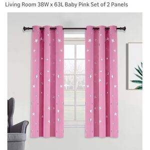 2 Panels. 1 Price!  Baby Pink Blackout Curtains With Shiny Silver Star 38W X 63L